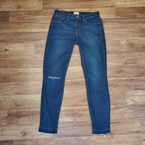 J. Crew Toothpick Jeans Size 27 Ripped Knee Dark Wash